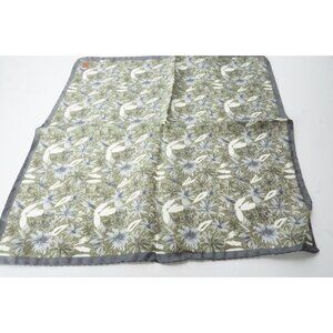 Isaia Olive Green Silver Floral Arrangment Silk Pocket Square Italy New